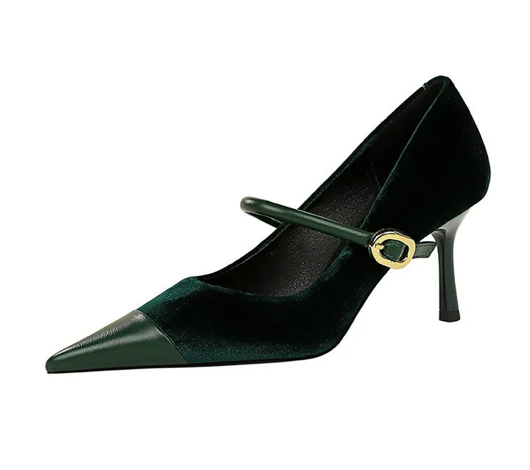 Suede Buckle Strap Pointed Toe Stiletto Pumps for Women