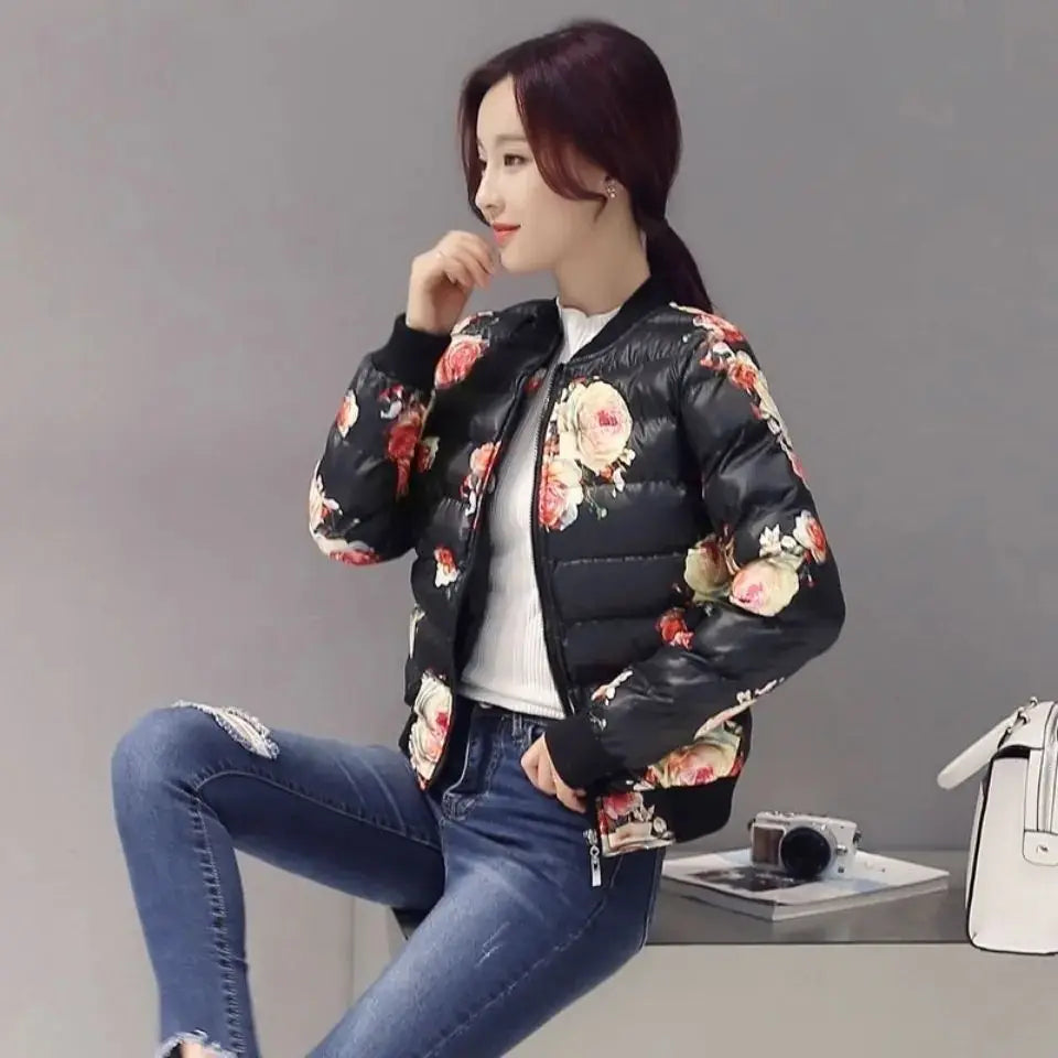2026 Autumn Winter Women's New Cotton Jacket  Fashionable Slim Coat Baseball Cotton Jacket Printed