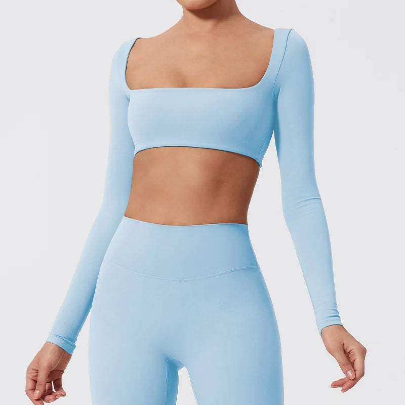 Sporty Solid U-Neck Crop Top and Shorts Two-Piece Set for Women