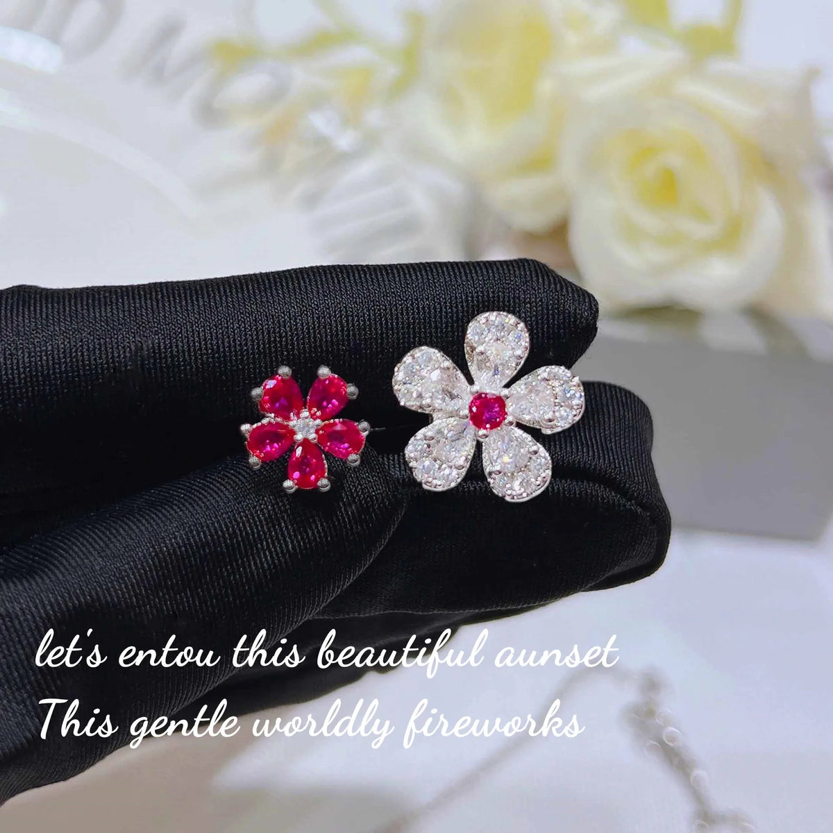 Cherry Blossom Zircon Necklace, Earring, and Ring Set for Women