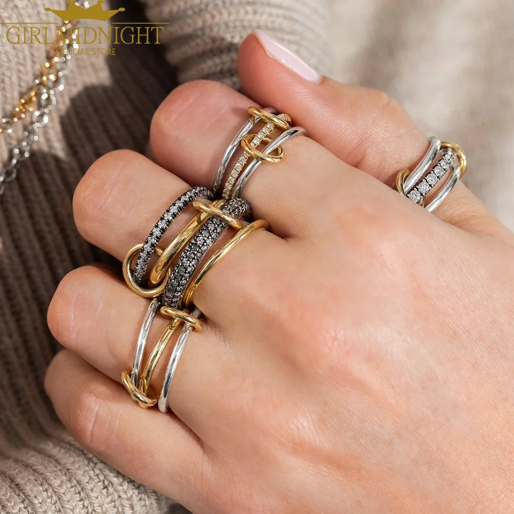 Gold Tone Pink Zircon Stacking Band Rings for Women