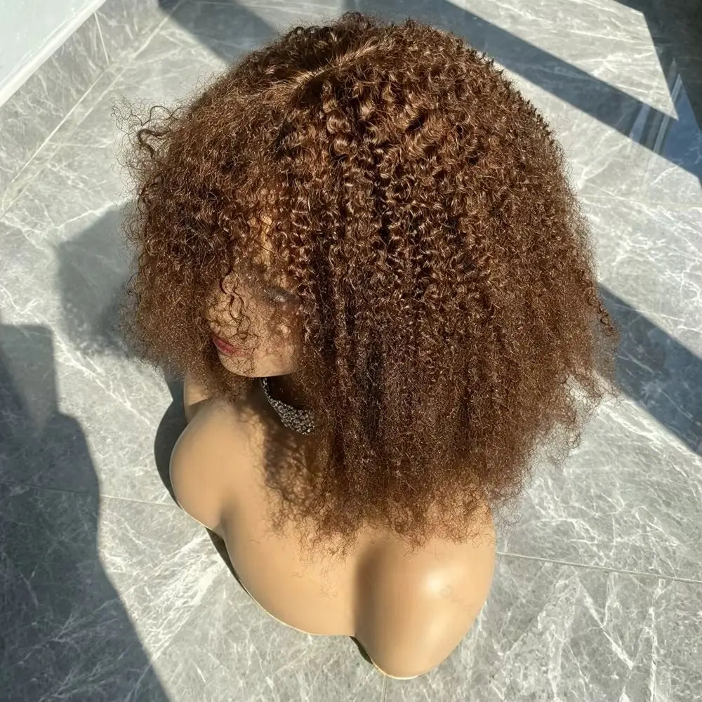Glueless Short Afro Kinky Curly Bob Human Hair Wig for Women
