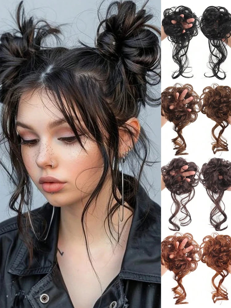 Double Pack Messy Synthetic Curly Hair Bun Wrap For Women