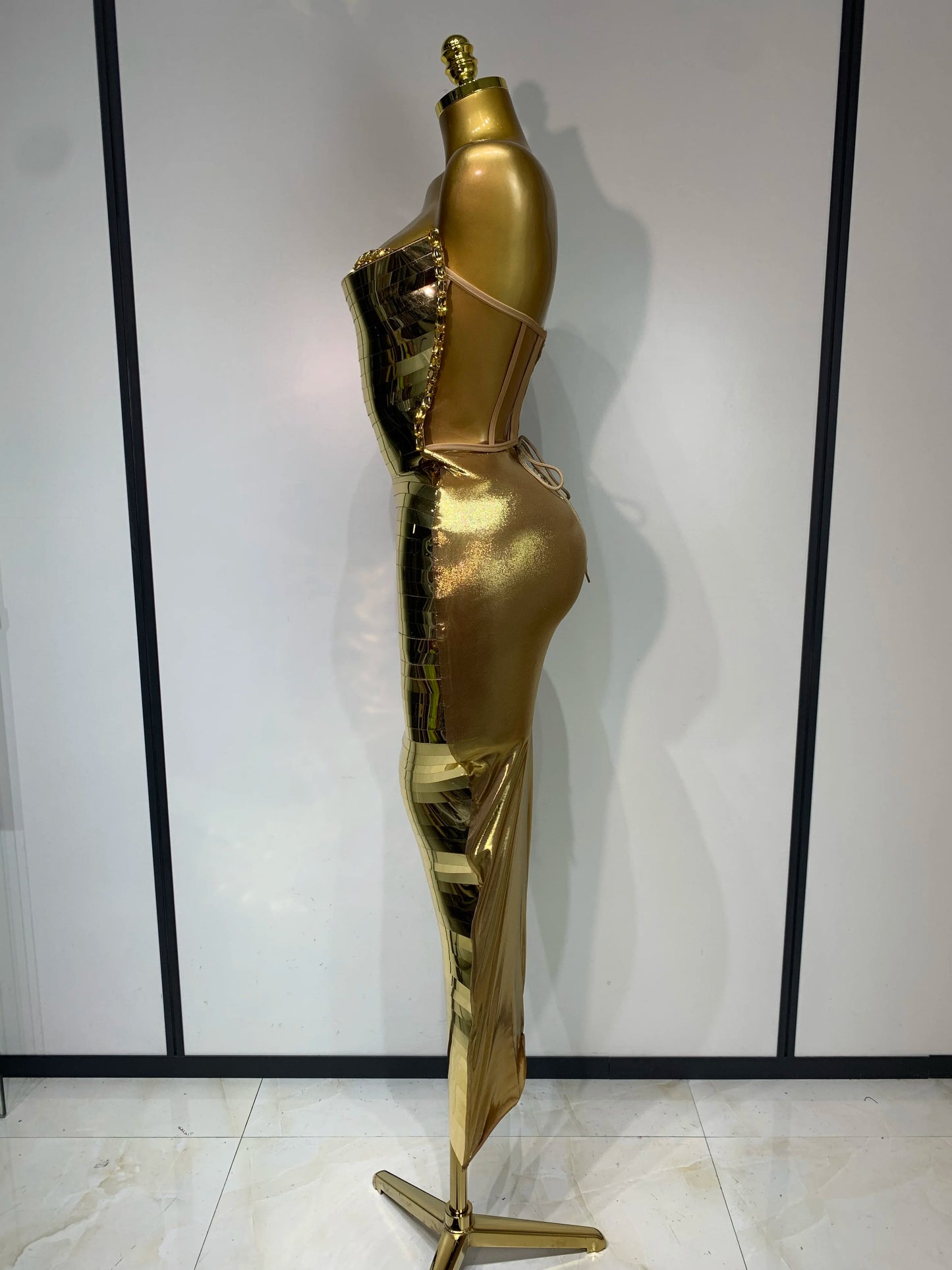 Women Luxury Gold Sequin Strapless Crystal Bodycon Y2K Evening Party Dress One Piece Celebrity Gala Gown Birthday Club Dress