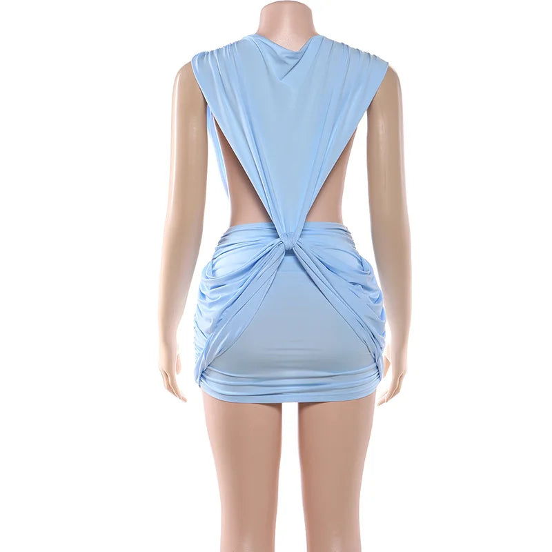 Solid Cross Twist Ruched Bodycon Mini Dress for Women
