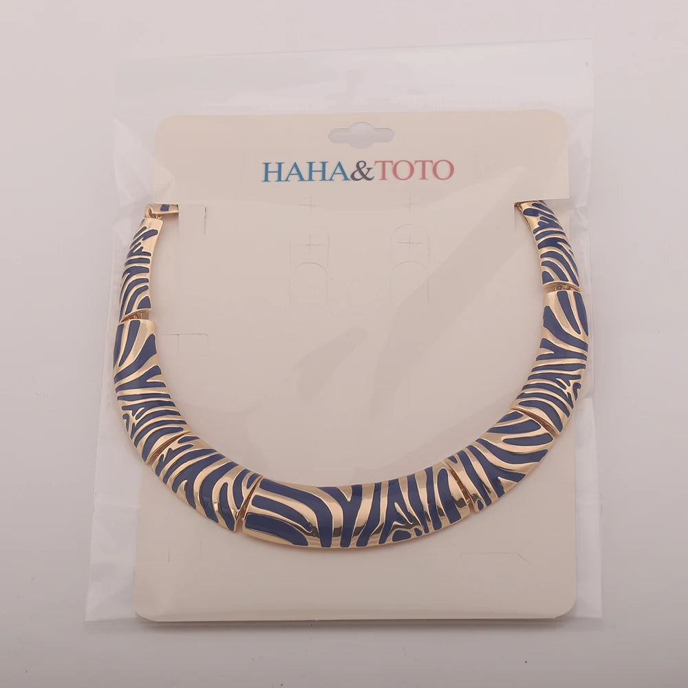 Gold Plated Zebra Stripe Enamel Collar Necklace for Women