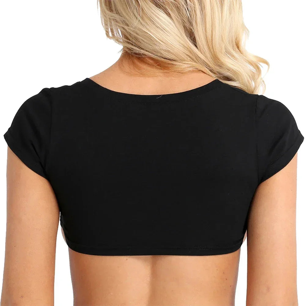 Slim Fit Solid Color Short Sleeve Crop Top for Women