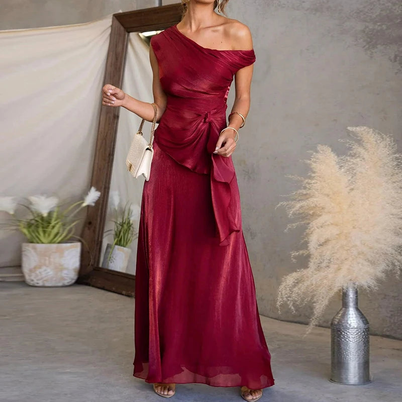 Asymmetrical Collar Top and Maxi Skirt Set for Women