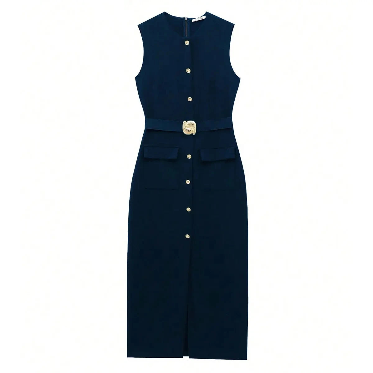 Sleek Belted Round Neck Classic Office Suit Set for Women