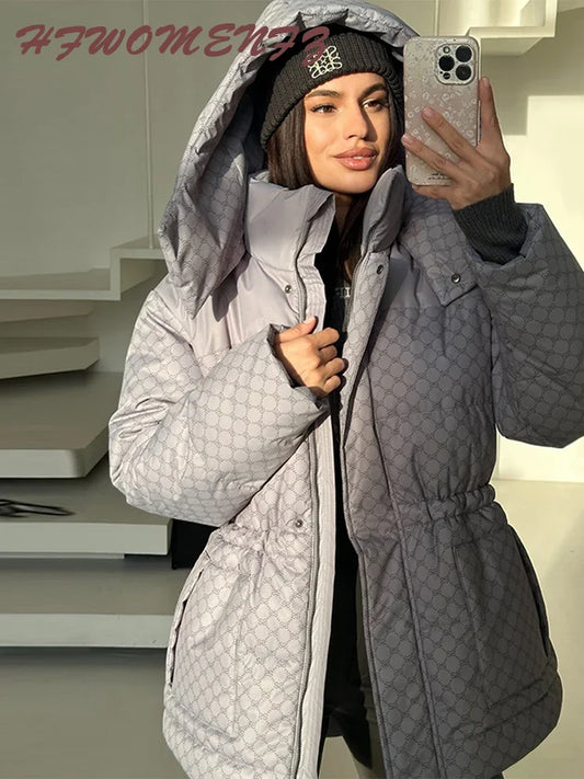 Winter Plaid Hooded Cotton-Padded Jacket for Women