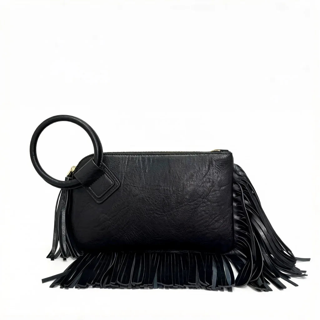 Vintage Tassel Fringe Zipper Clutch Handbag for Women