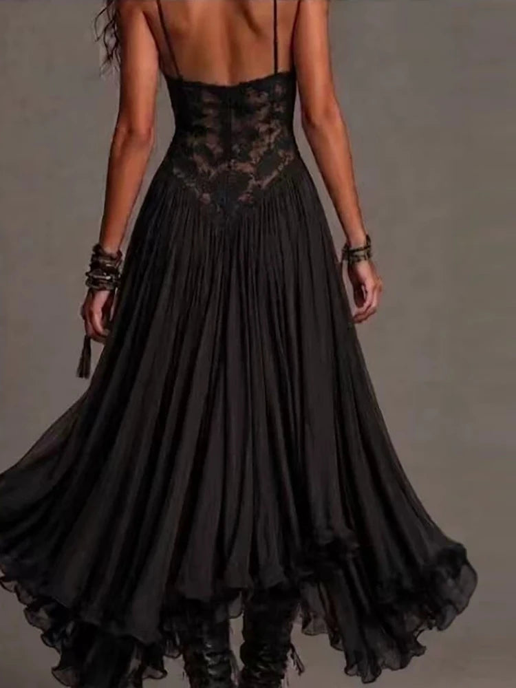 Backless V Neck Spaghetti Strap Maxi Dress for Women