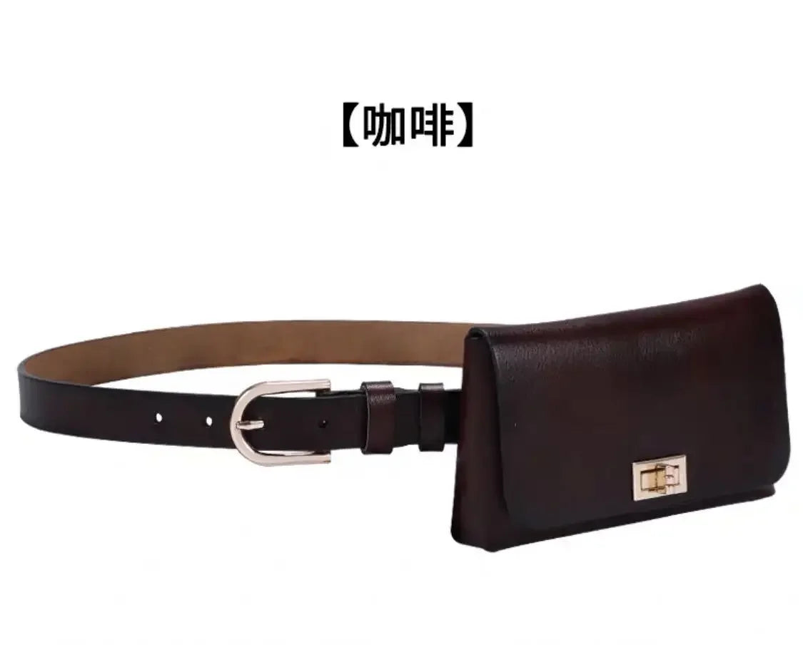 Adjustable Leather Waist Belt Bag With Phone Pocket for Women