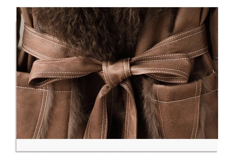 JT459 Whole Skin Rabbit Fur Warm Coat Female Sheep Curly Hair Collar Winter Young Mid-length Jacket