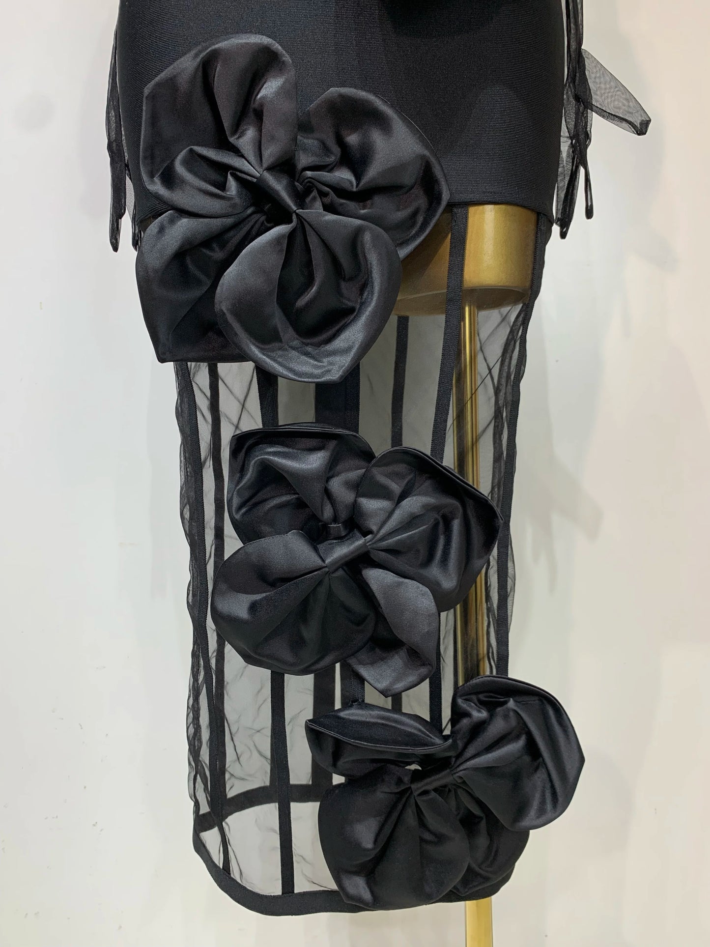 Women Sexy One Shoulder Bow Mesh See Through Bandage Bodycon Dress With Gloves Black Sleeveless Elegant Party Birthday Dresses