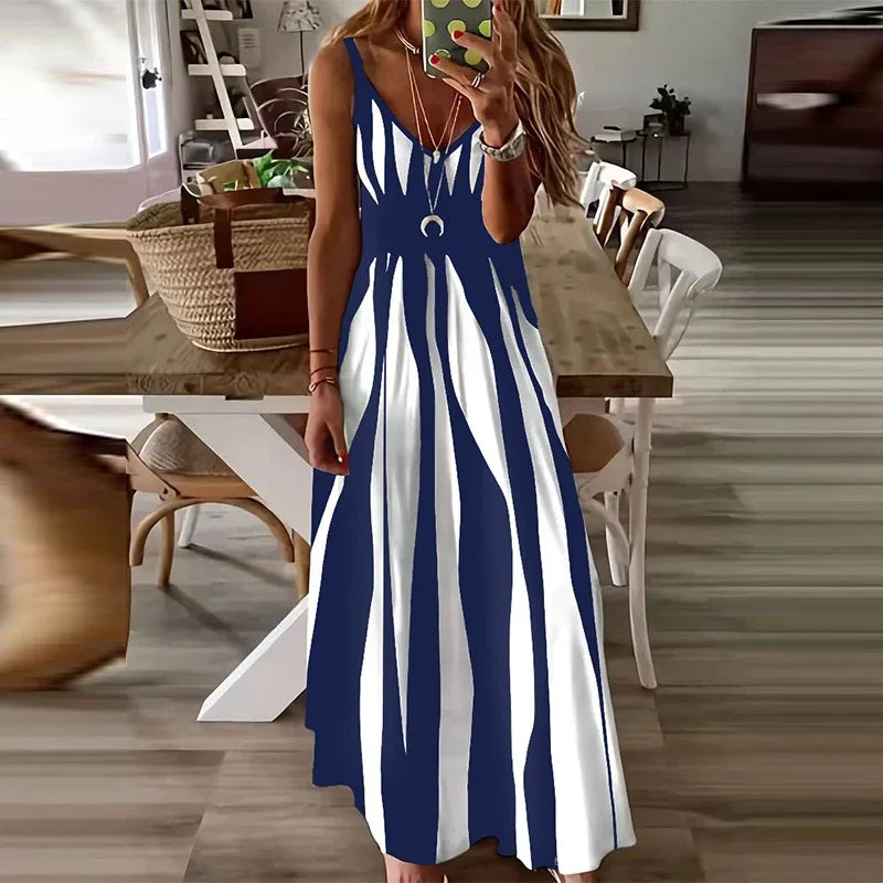 Casual Striped Sleeveless Knit Maxi Dress For Women