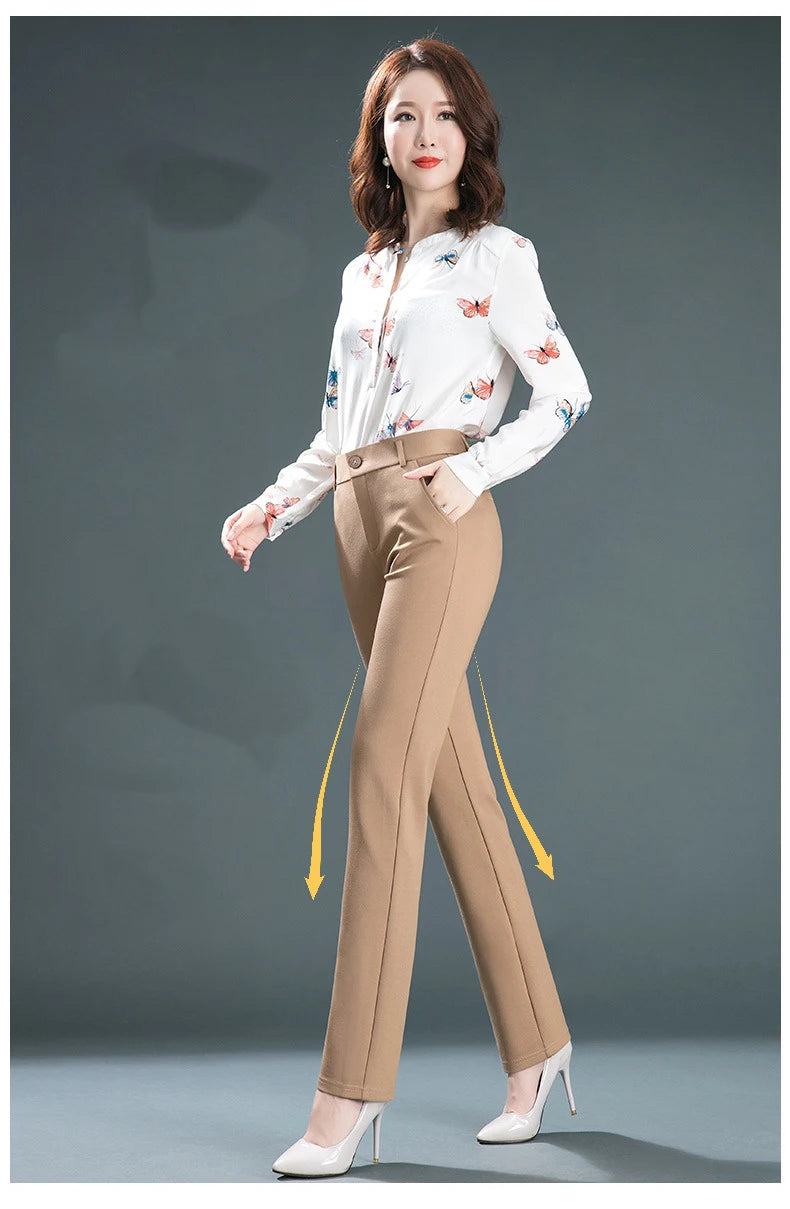 High Waist Straight Leg Relaxed Fit Pants For Women