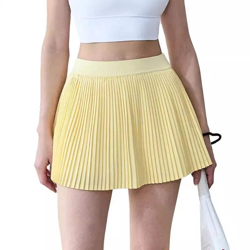New Summer Running Shorts Built-in Side Pocket False 2 Pieces Tennis Mini Skirt Cooling Quick Dry Breathable Yoga Skirt Women