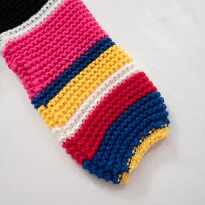 Rainbow Check Cropped Long Sleeve Knit Sweater for Women