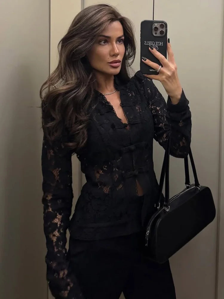 Lace See Through Hollow Out Blouse