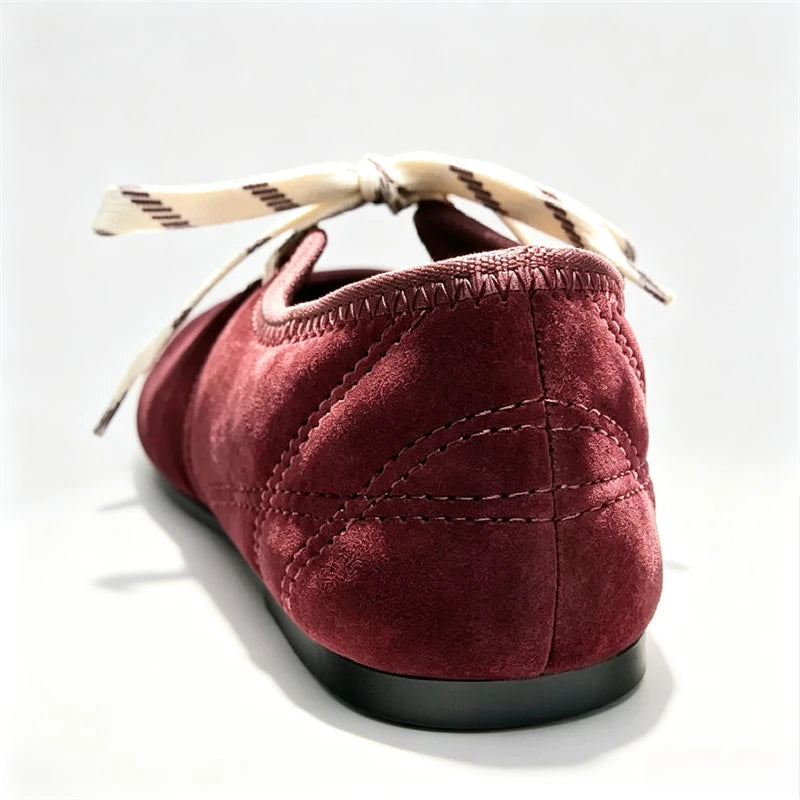 Lace Up Faux Suede Mary Jane Ballet Flats for Women
