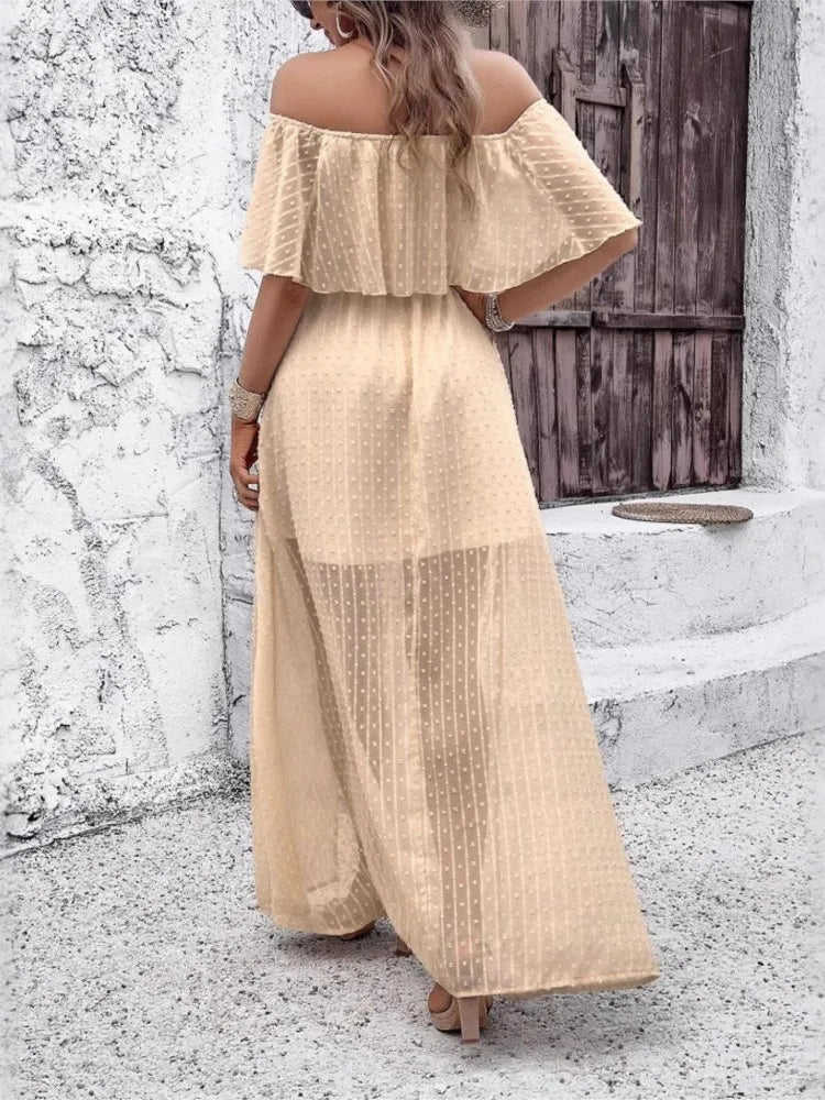 Boho Off Shoulder Short Sleeve Maxi Dress for Women
