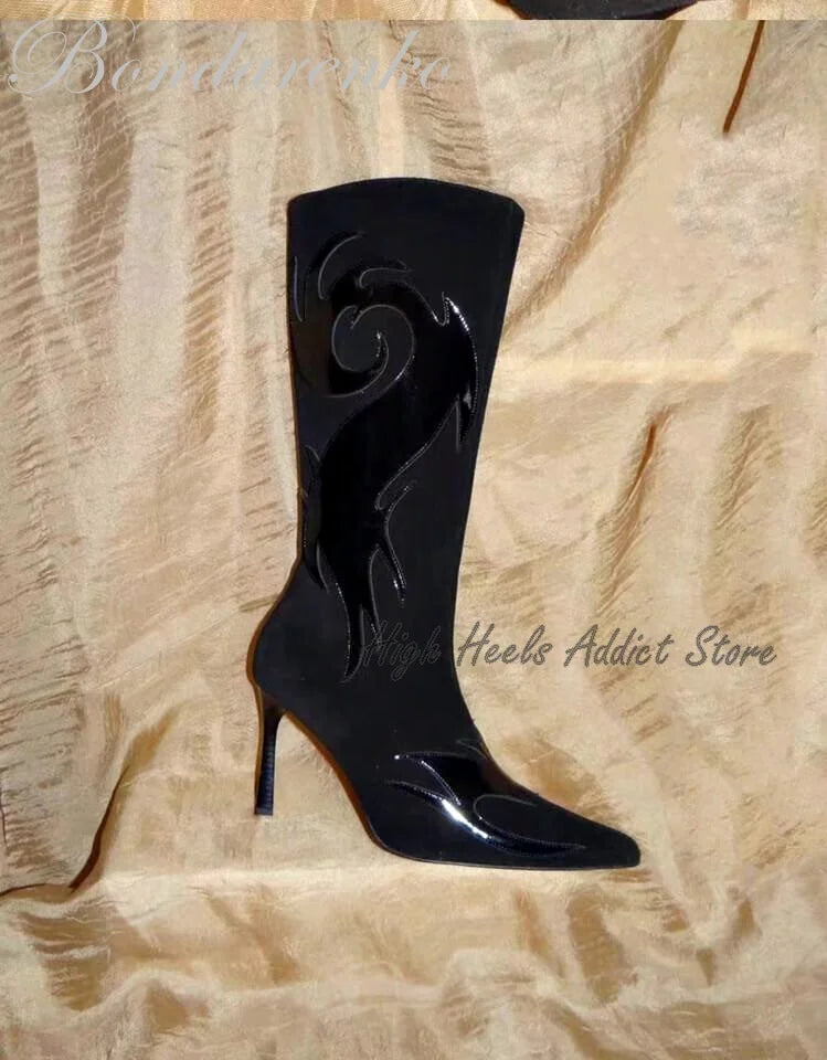 Mid-Calf Pointed Toe Stiletto Suede Boots With Side Zipper For Women