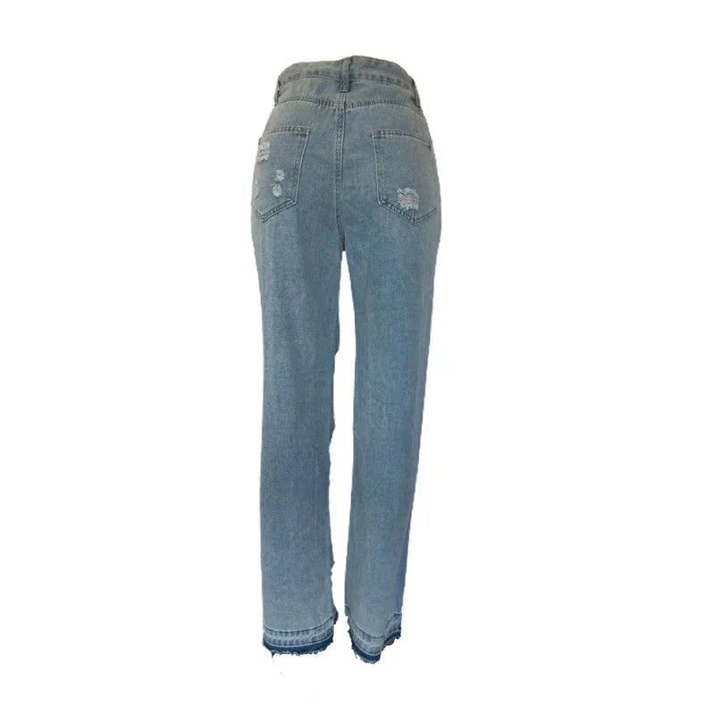 High Waist Ripped Straight Leg Summer Jeans for Women