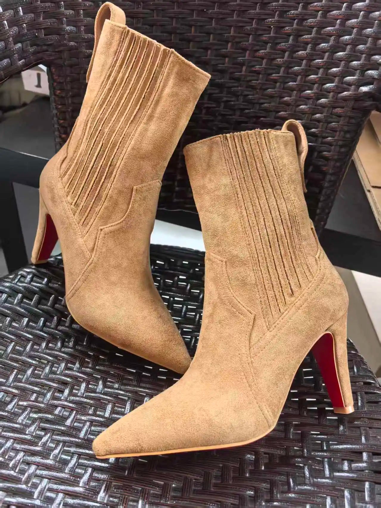 Side Zip Suede Pointy Toe Square Heel Ankle Boots For Women