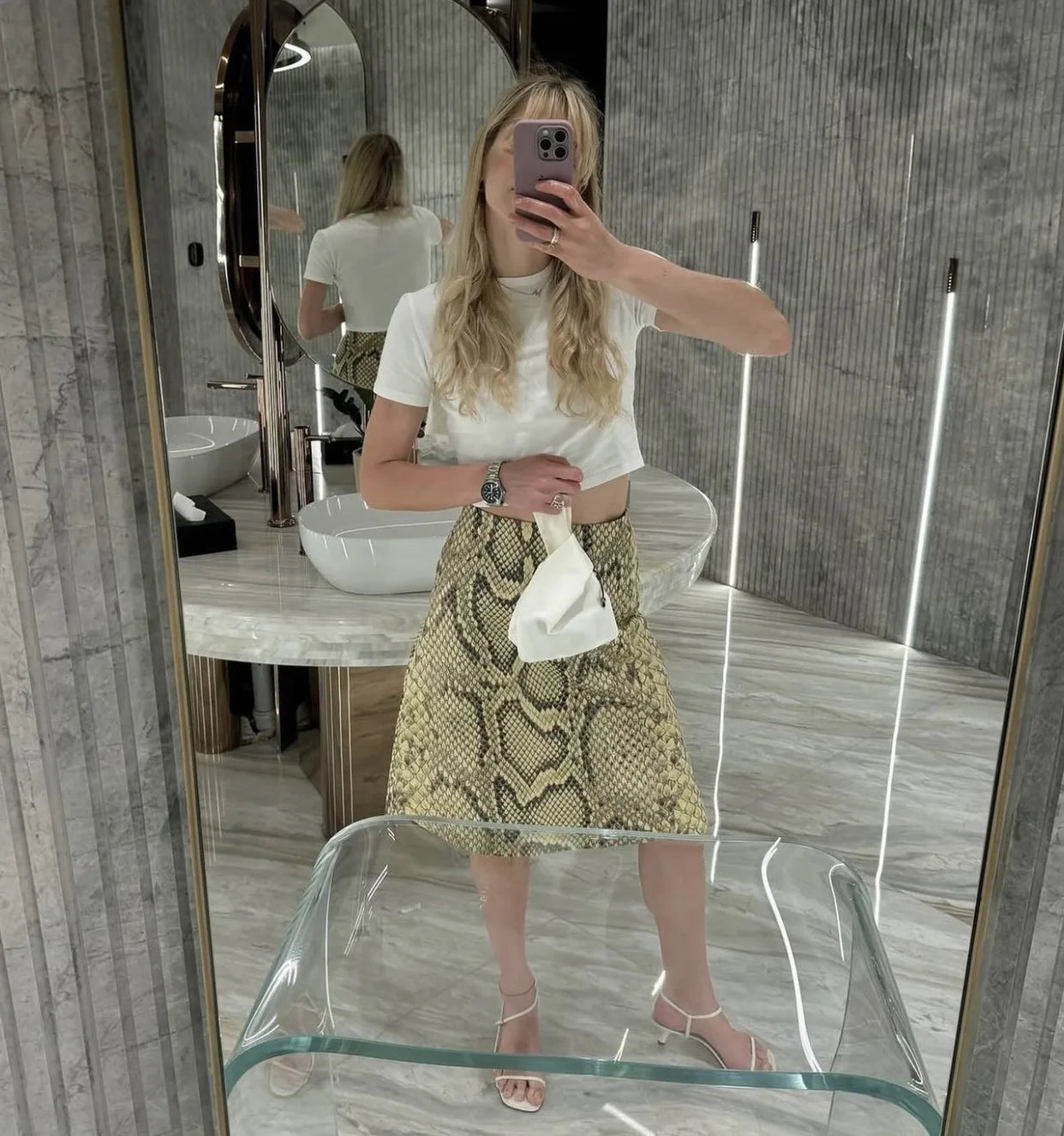 Snakeskin Patchwork High Waist Skirt