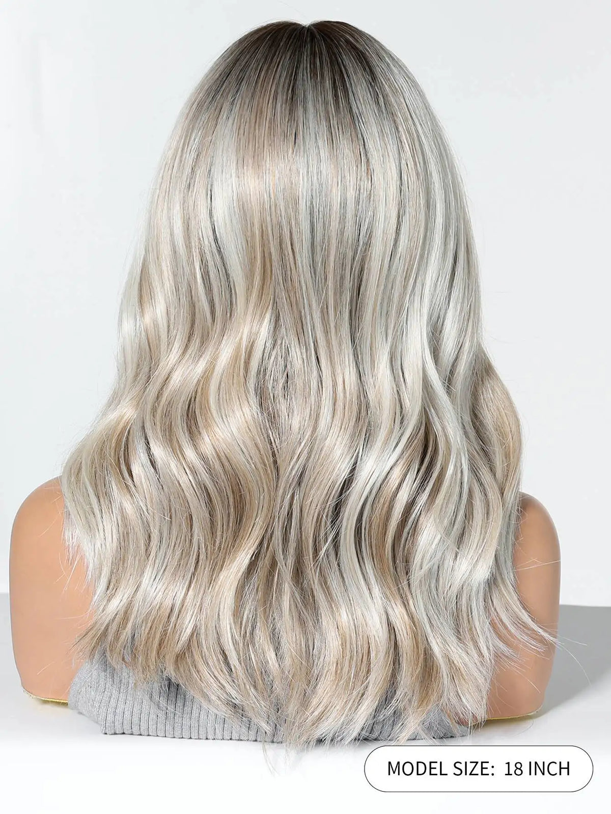 Dark Root Silver Blonde Wavy Lace Front Wig for Women