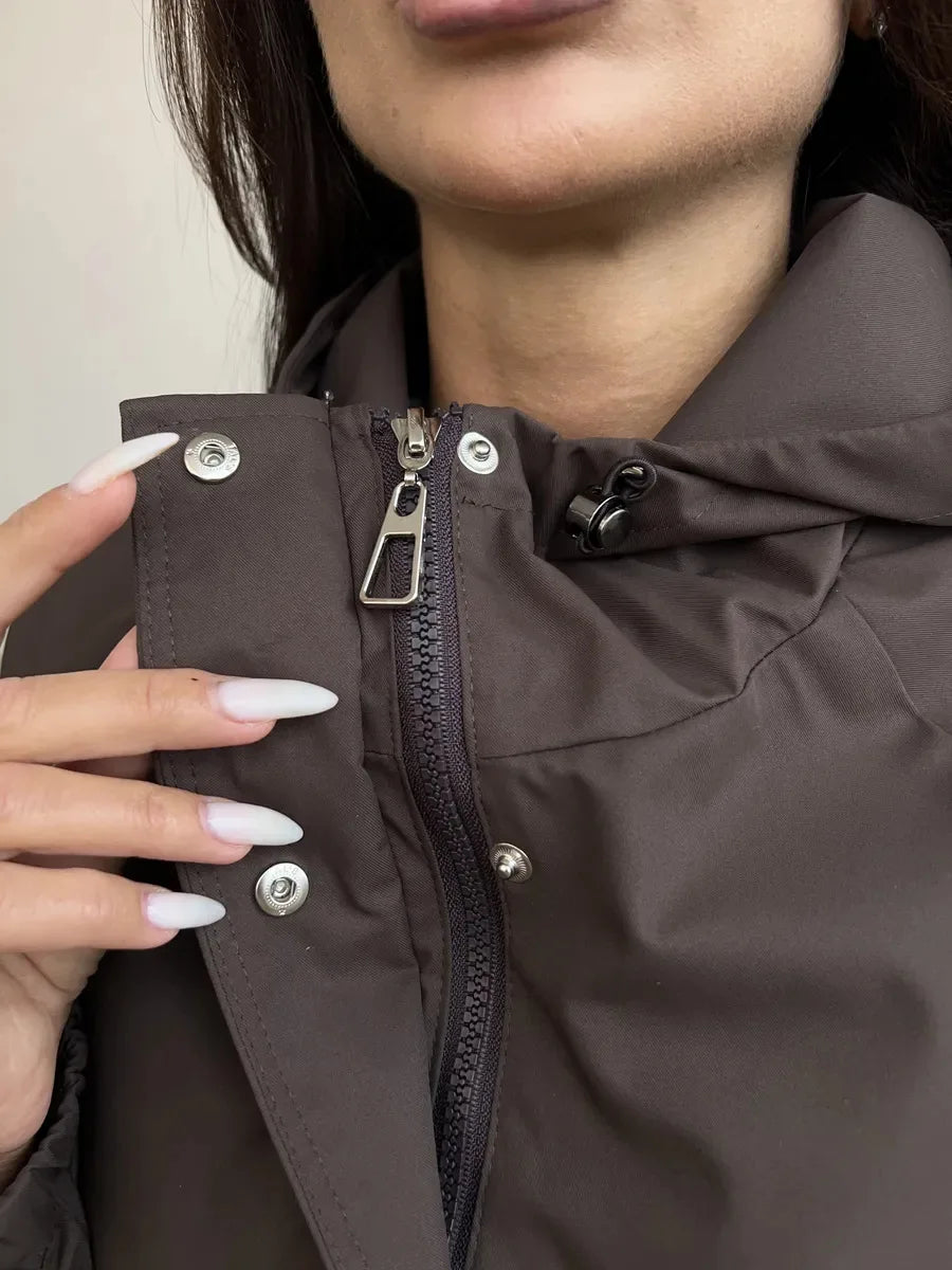 Hooded Hardshell Jacket With Pockets And Zipper for Women