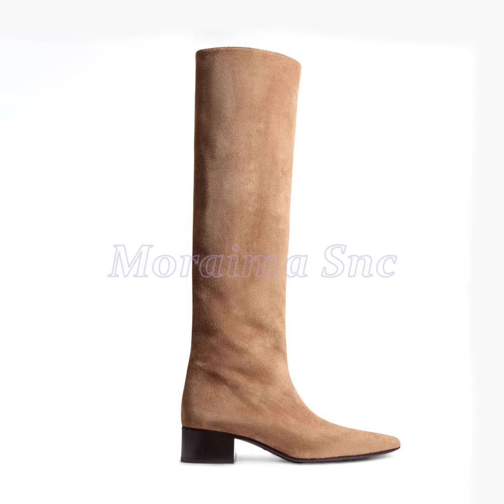 Python Pattern Pointed Toe Block Heel Knee High Boots For Women