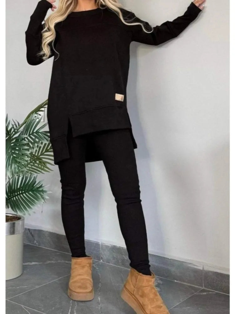 Casual Long Sleeve Two Piece Pullover Set for Women