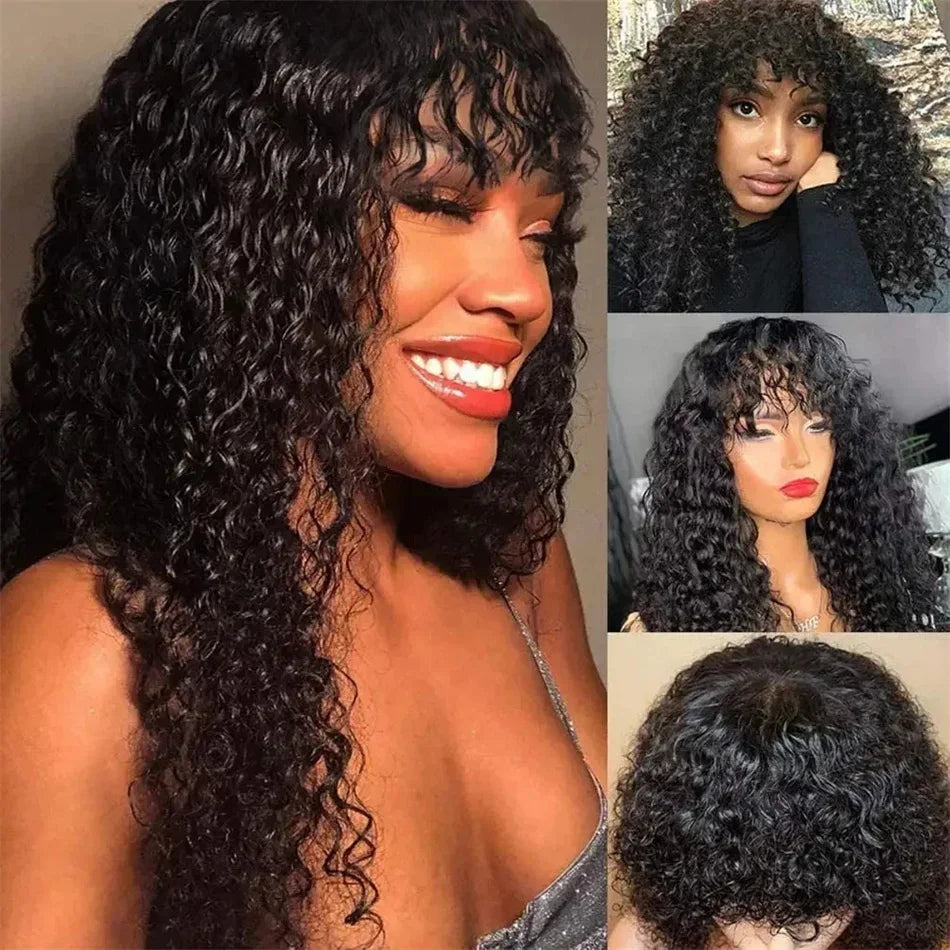 Glueless Water Wave Human Hair Wig With Bangs for Women