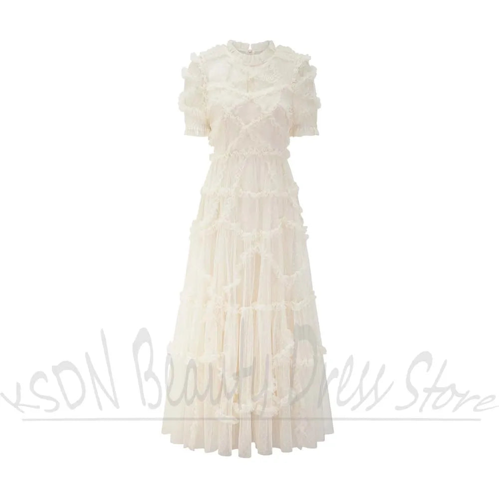 Elegant Dot Organza Dress With Ruffles for Women