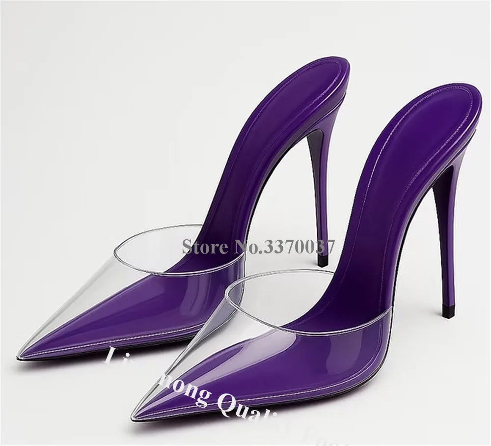 Clear Vinyl Pointed Toe Slip On Stiletto Pumps For Women