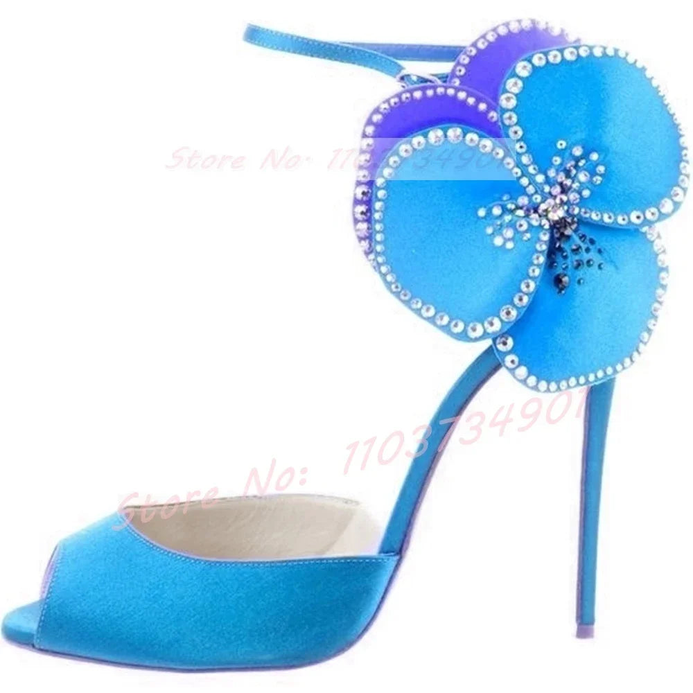 Pink Satin Crystal Peep Toe Stiletto Sandals for Women