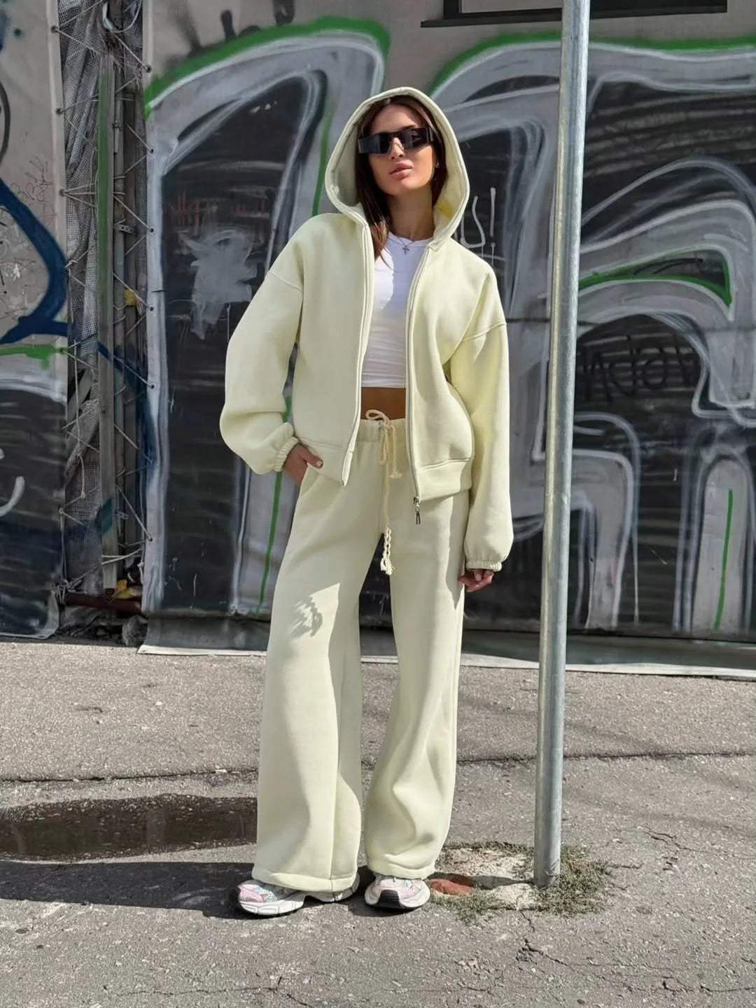 Hooded Loose Two Piece Top and Pants Set for Women