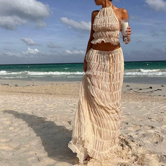 Boho Backless Halter Two Piece Set