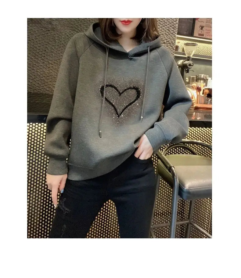 Autumn and Winter Women's Hoodie Sweater fleece-lined Thickened Korean-style Loose Casual All-match Top