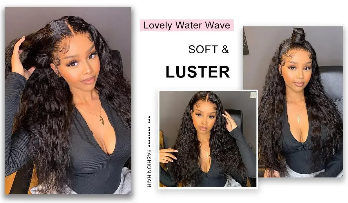 Water Wave Human Hair Bundles With Lace Closure for Women