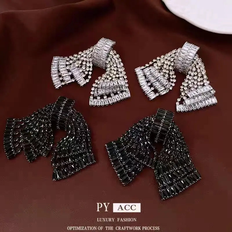 Elegant Sparkling 3D Bow Zircon Drop Earrings for Women