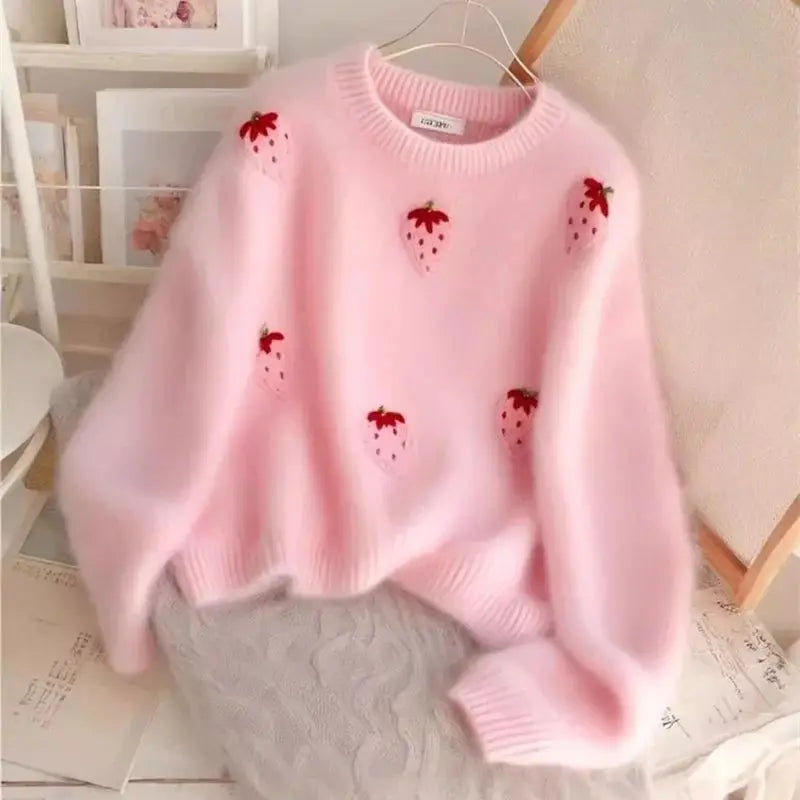 Pink Embroidered Mink Cashmere Sweater