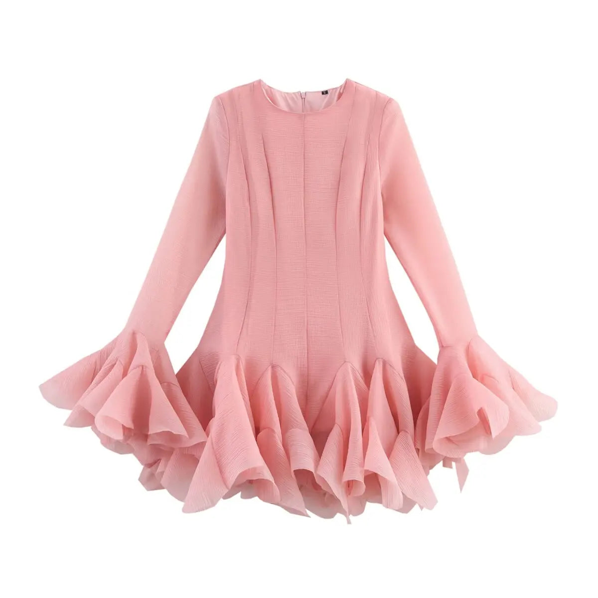 French Style Ruffle Hem Flare Sleeve Mini Dress for Women