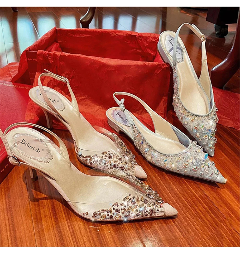 Rhinestone Pointed Toe Transparent Sandals for Women