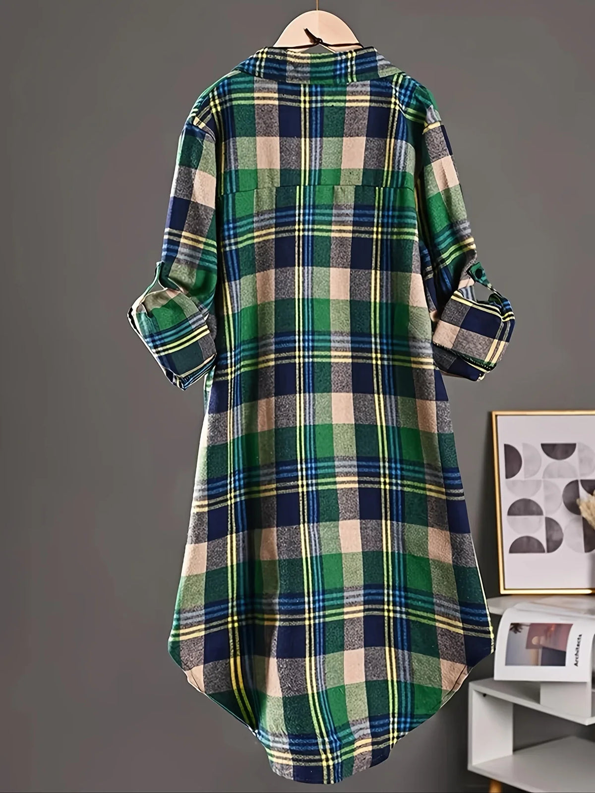 Loose Fit Plaid Button Front Long Sleeve Shirt For Women
