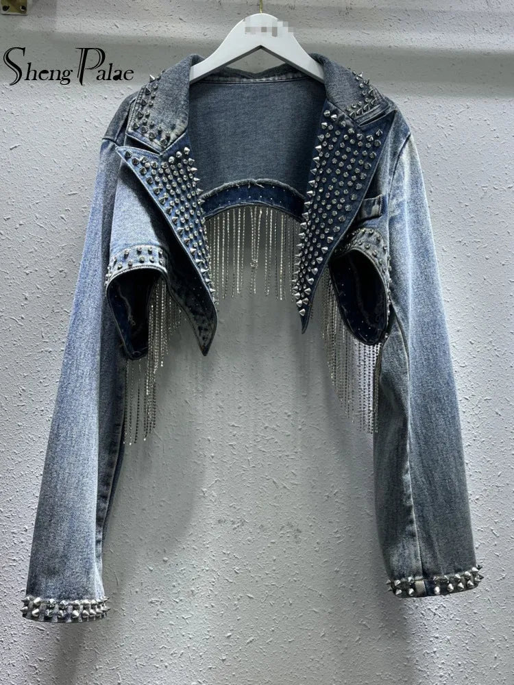 Tassel Trim Denim Jacket for Women