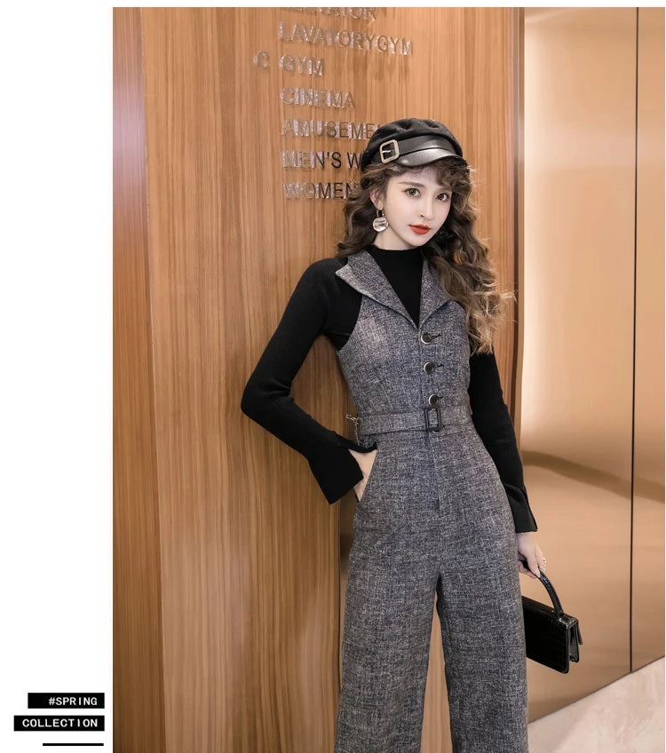 Classic Single Breasted Wide Leg Jumpsuit For Women