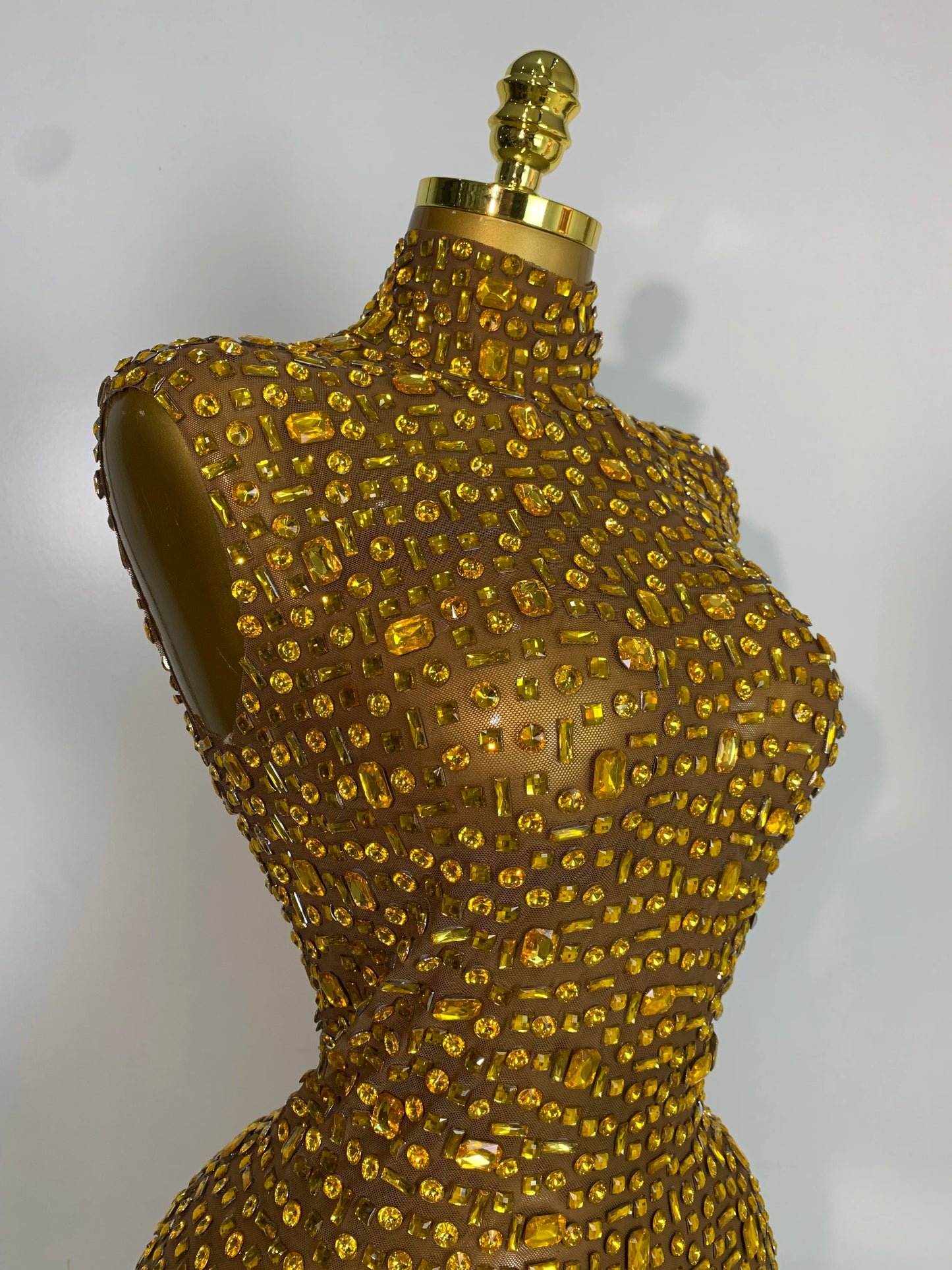 Women Luxury Gold Rhinestone Sexy Mesh Short Dress Sparkly Stage Costume Elegant Party Birthday  Dresses Nightclub Singer Outf